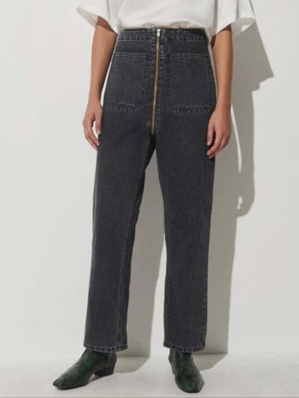 Rachel Comey Barrie Zip Front Straight Leg Washed Black Jean Pants NWOT